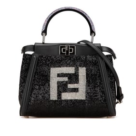 Fendi Mini Peekaboo Iconic Shoulder/Handbag, 2-Way, 8BN316, Black Beaded Leather, Women's, FENDI