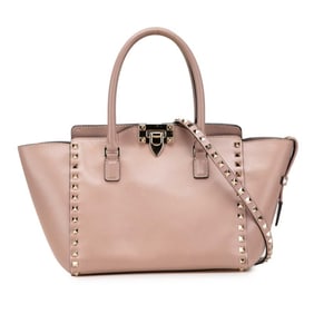 Valentino Rockstud handbag/shoulder bag, 2-way, greige leather, women's.