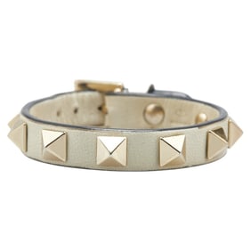 Valentino Rockstud Bracelet in White Gold Plated Leather for Women
