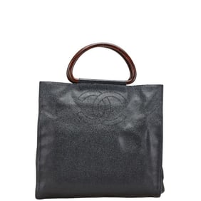 Chanel handbag tote bag in black, brown, caviar leather, and wood for women.