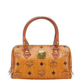 MCM Visetos Logogram Handbag/Mini Boston Bag in Brown PVC and Leather for Women