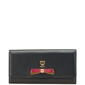 MCM Ribbon Long Wallet in Black and Purple Leather for Women