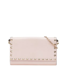 Valentino Rockstud Chain Wallet Shoulder Bag in Pink Leather for Women