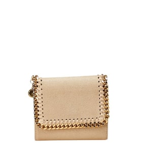 Stella McCartney Falabella Tri-fold Wallet in Beige and Gold Suede Leather for Women