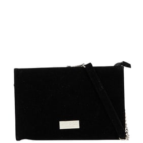Jimmy Choo logo plate chain one-shoulder bag in black and silver, polyester, for women.