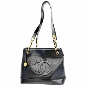 Chanel Shoulder Bag, Chain Caviar Skin, Black, Women's, P1351286