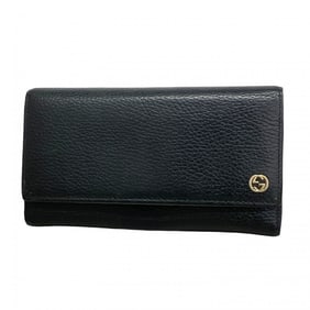Gucci Interlocking G Long Wallet 449279 Leather Black Champagne Men's Women's