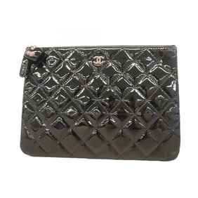 Chanel Matelasse Patent Leather Clutch Bag, Black, Women's