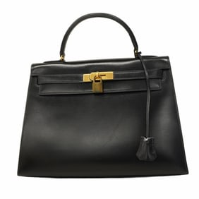 Hermes Hermès Kelly 32 Handbag, Box Calf Leather, Black, with ?Q Stamp, Women's, P1361722