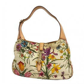Gucci Flora New Jackie Shoulder Bag 137335 Canvas Beige Multicolor Champagne Women's