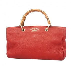 Gucci Bamboo Handbag 323660 Leather Red Champagne Women's