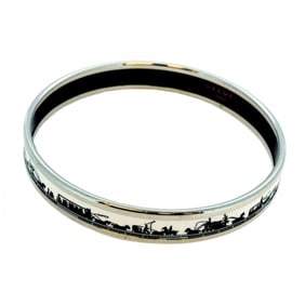 Hermes bangle, enamel PM, metal, cloisonné, silver, white, black, women's