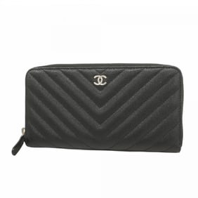 Chanel Long Wallet, V-Stitch, Caviar Leather, Black, Women's
