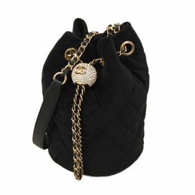 Chanel Matelasse Shoulder Bag with Chain Bag, Velvet, Black, Champagne, Women's