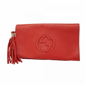 Gucci Soho Clutch Bag 336753 Leather Red Champagne Women's