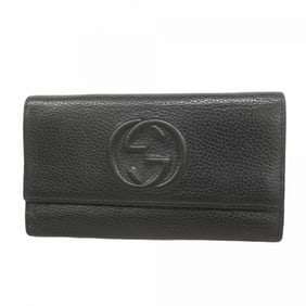 Gucci Interlocking G Long Wallet 598206 Leather Black Champagne Women's