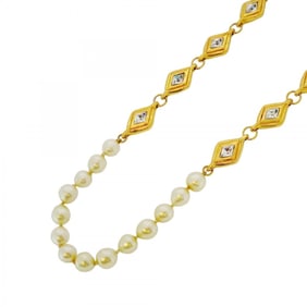 Chanel diamond necklace with GP plating, faux pearls, and rhinestones, gold, for women