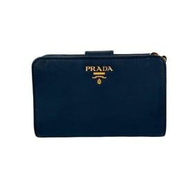 PRADA Prada logo hardware, Saffiano leather zippered bifold wallet with card case, navy blue, 26374