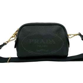 Prada Vitello Dino Leather Shoulder Bag with Triangle Logo and Metal Hardware, Black, 54802