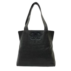 Seal No. 5 CHANEL Vintage Coco Mark Caviar Skin Tote Bag Handbag Black 27272
