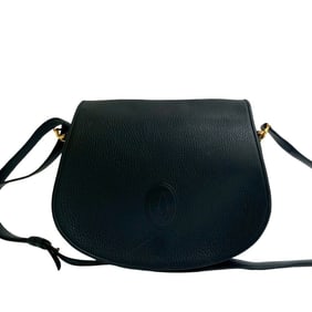 CARTIER Vintage Must Line Leather Shoulder Bag with Card, Black, 36729