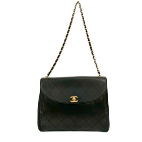 Seal No. 5 CHANEL Matelasse Coco Mark Lambskin Leather Chain Semi Shoulder Bag Black -1197
