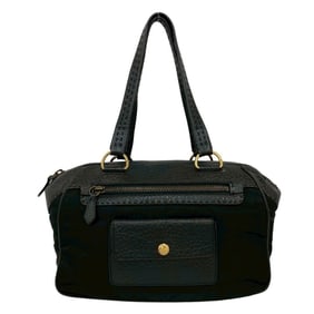 PRADA Prada Triangle Logo Gold Hardware Nylon Leather Handbag Mini Boston Bag Black 63788