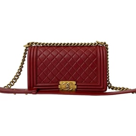 Seal No. 19 CHANEL Boy Chanel Coco Mark Lambskin Genuine Leather Chain Shoulder Bag Red 19279