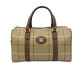 Burberry Nova Check Shadow Horse Logo Canvas and Leather Boston Bag/Handbag, Brown, 97979