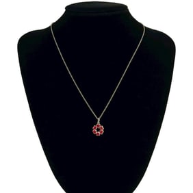 TIFFANY & Co. Tiffany Crown of Hearts Necklace, Silver 925 Pendant, Silver, Red, 58515