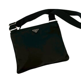 PRADA Prada triangle logo plate hardware Tessuto nylon shoulder bag/pouch/sacoche in black 57638