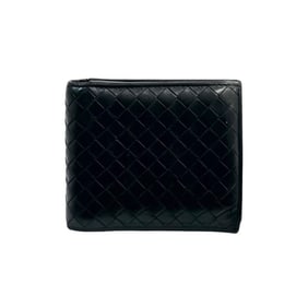 BOTTEGA VENETA Intrecciato Leather Bifold Mini Wallet, Black, 3400a