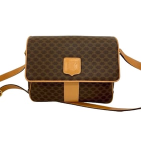 CELINE Vintage Macadam Blason with Triomphe Logo Leather Shoulder Bag/Pochette in Brown (25483)