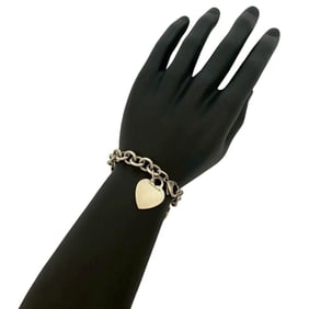 TIFFANY & Co. Tiffany Return to Heart Bracelet with Logo Motif, Sterling Silver Chain Bangle, 53600