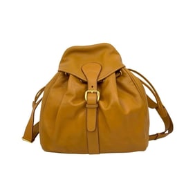 GUCCI Old Gucci Vintage Leather Drawstring Backpack/Daypack in Camel and Brown (f1709)