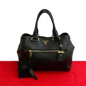 PRADA Prada logo gold hardware leather handbag mini tote bag Boston black 50898