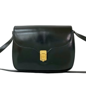 GUCCI Old Gucci GG logo hardware calf leather shoulder bag pochette black mnc58-4