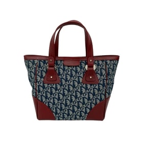 Christian Dior Trotter Pattern Canvas and Leather Handbag/Tote Bag, Navy Bordeaux, 94775