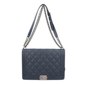 CHANEL Boy Chanel Shoulder Bag, Leather, Navy, Women's,
