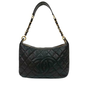 Seal No. 7 CHANEL Coco Mark Caviar Leather One-Shoulder Bag Handbag Black 35086