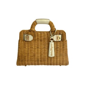 Salvatore Ferragamo Gancini rattan and leather handbag with hardware, white, 21464
