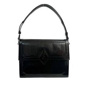 YVES SAINT LAURENT Vintage YSL Logo Leather One Semi Shoulder Bag/Handbag in Black 3460n
