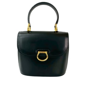 CELINE Vintage Logo Gold Hardware Calf Leather Handbag Mini Tote Bag Black 20404