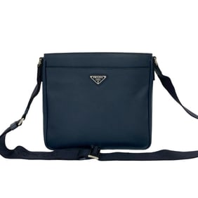 PRADA Prada Triangle Logo Silver Hardware Saffiano Leather Shoulder Bag/Body Bag Navy 54463