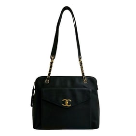Seal No. 6 CHANEL Vintage Coco Mark Caviar Leather Chain Semi Shoulder Bag Black 26067