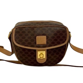 CELINE Vintage Logo Ring Hardware Leather Shoulder Bag Pochette Sacoche Brown 18168