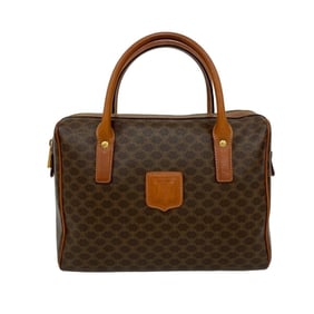 CELINE Vintage Macadam Blason with Triomphe Logo Leather Handbag/Boston Bag, Brown, 16365