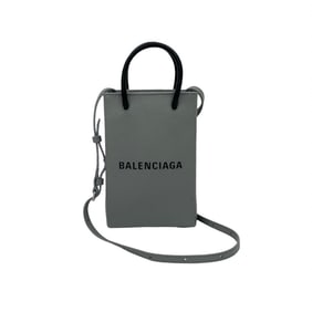 BALENCIAGA Shopping Phone Holder Leather 2-Way Handbag/Mini Shoulder Bag Gray 73328