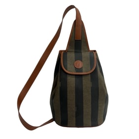 FENDI Vintage Pecan Striped Leather Body Bag/Shoulder Bag, Brown/Black, 66593