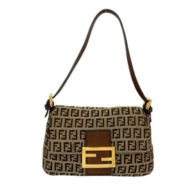 FENDI Mamma Bucket Zucchino FF Pattern Canvas and Leather Semi-One Shoulder Bag Handbag Brown 50849